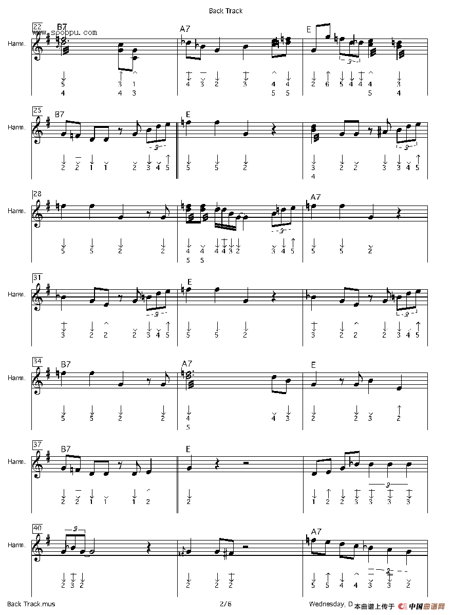 back track（布鲁斯）口琴谱