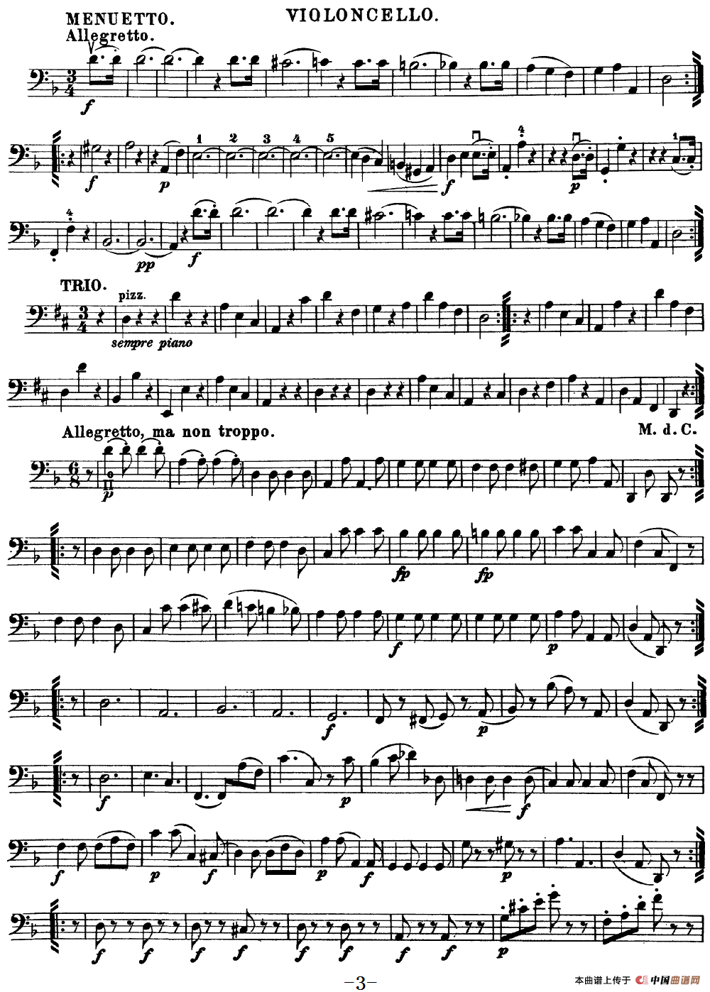Mozart《Quartet No.15 in D Minor,K.421》（Cello分谱）