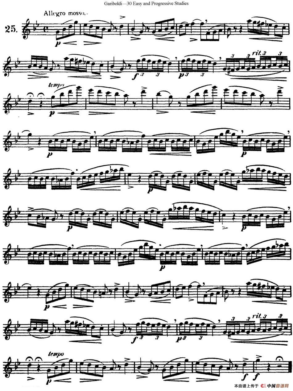 三十首基础及提高练习曲（NO.25）长笛谱