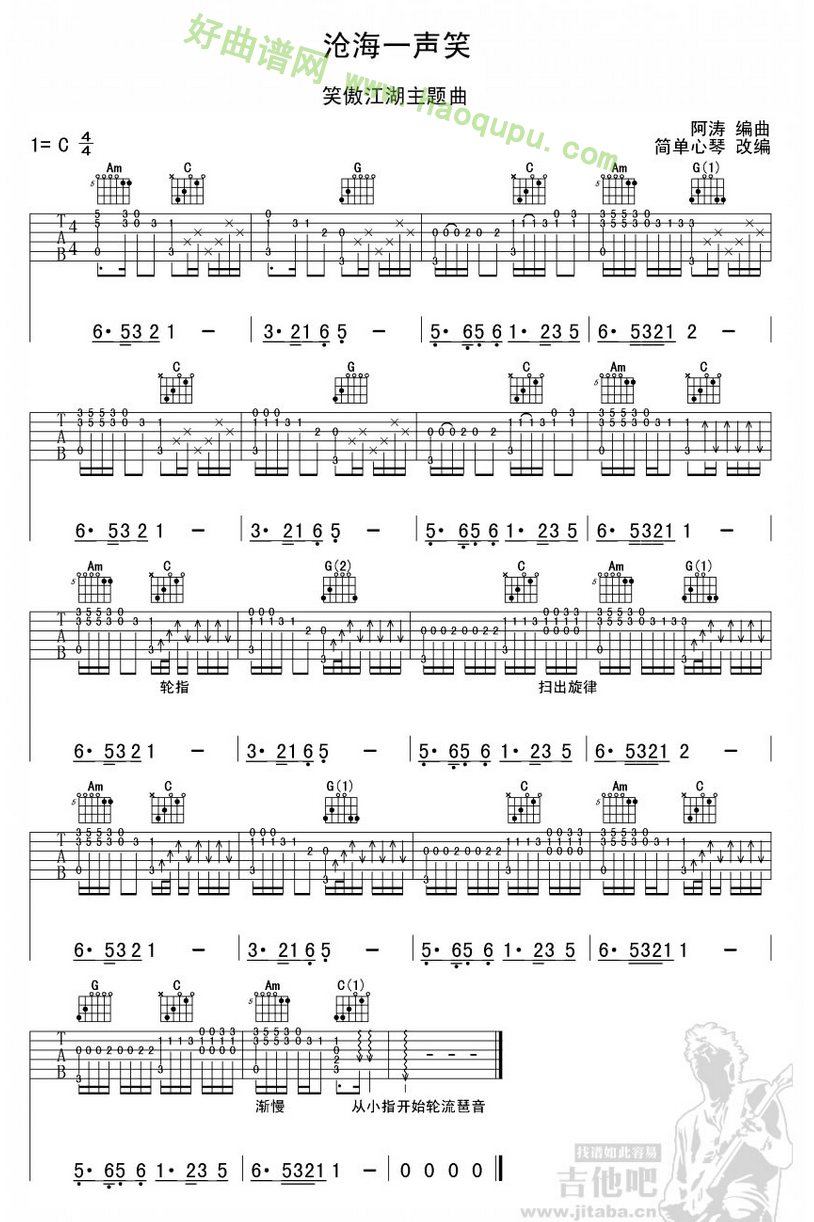 《沧海一声笑》（《笑傲江湖》主题曲）吉他谱