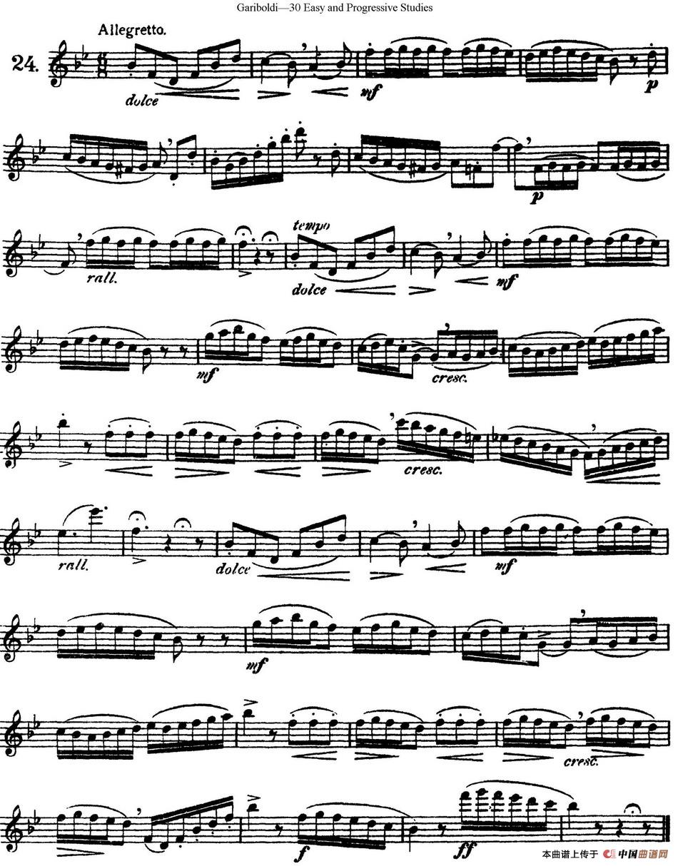 三十首基础及提高练习曲（NO.24）长笛谱