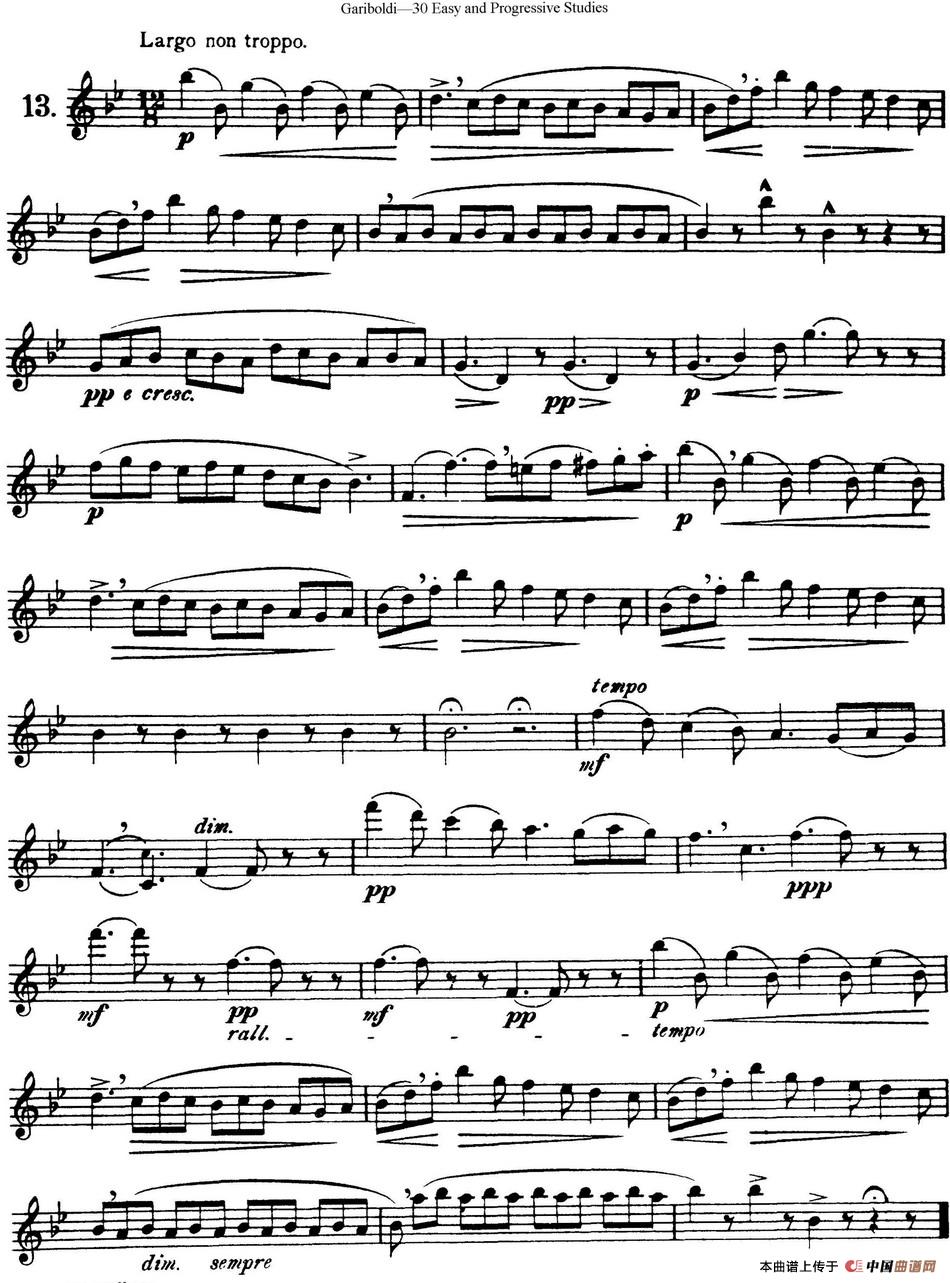 三十首基础及提高练习曲（NO.13）长笛谱