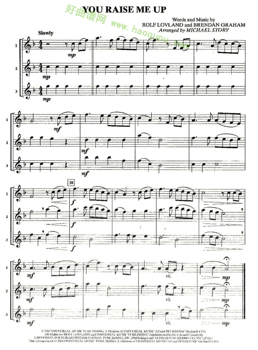 《You Raise Me Up 》（三重奏）萨克斯简谱