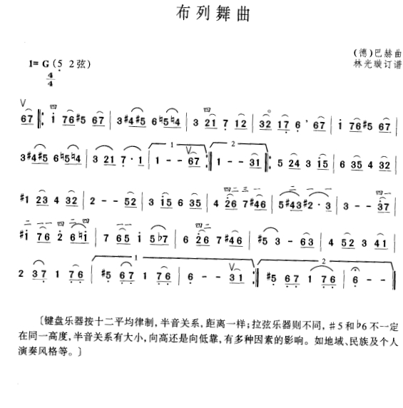 曲谱名：布列舞曲二胡谱