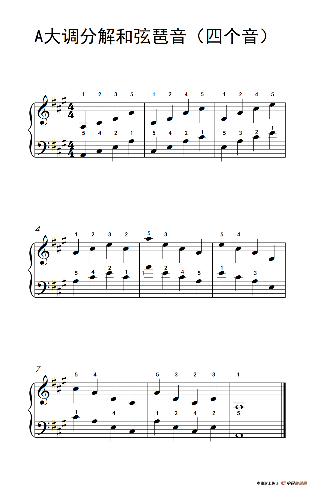 A大调分解和弦琶音（四个音）（儿童钢琴练习曲