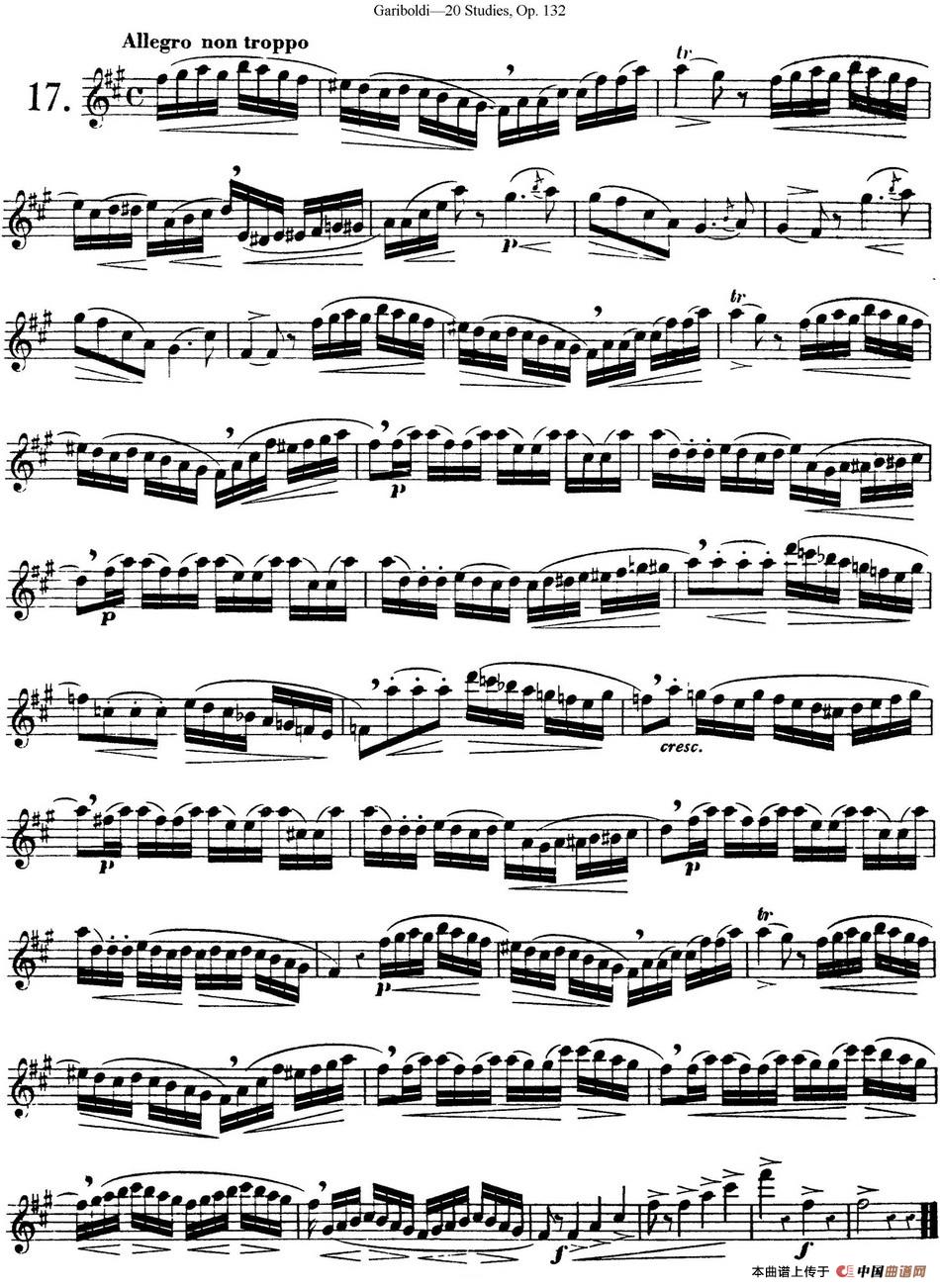 二十首练习曲作品132号之17长笛谱