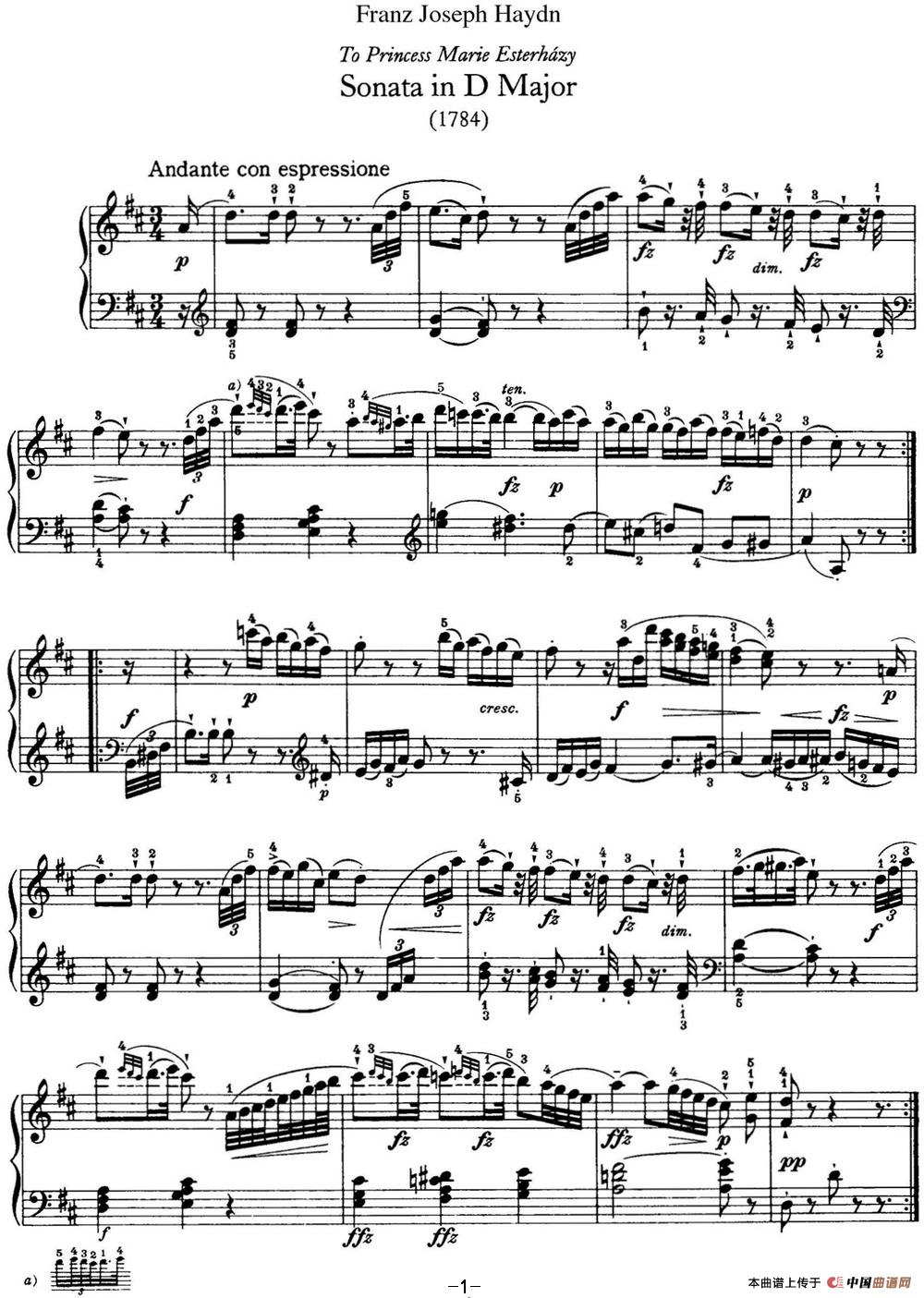 海顿 钢琴奏鸣曲 Hob XVI 42 in D major