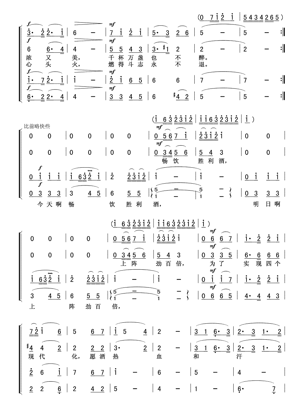 祝酒歌简谱(施光南作曲)