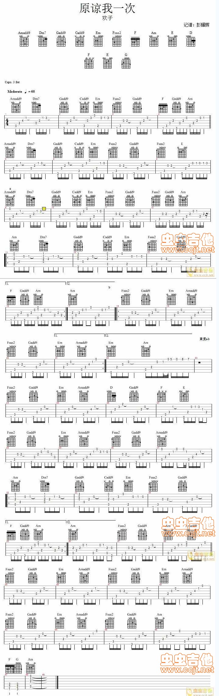 原谅我一次—欢子吉他谱