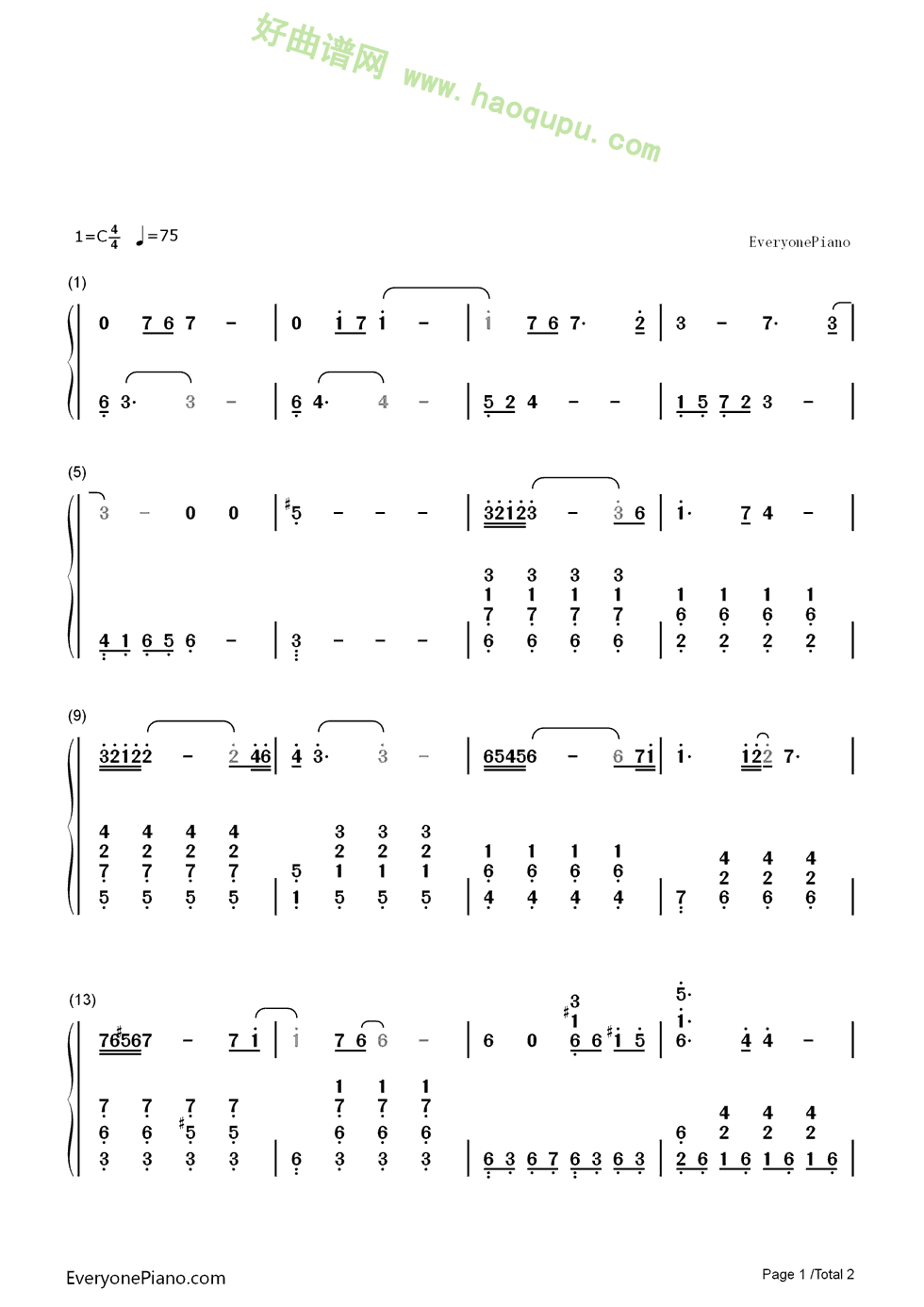 《从前的我》（陈洁仪演唱《西游记之大圣归来》片尾曲）钢琴谱第2张