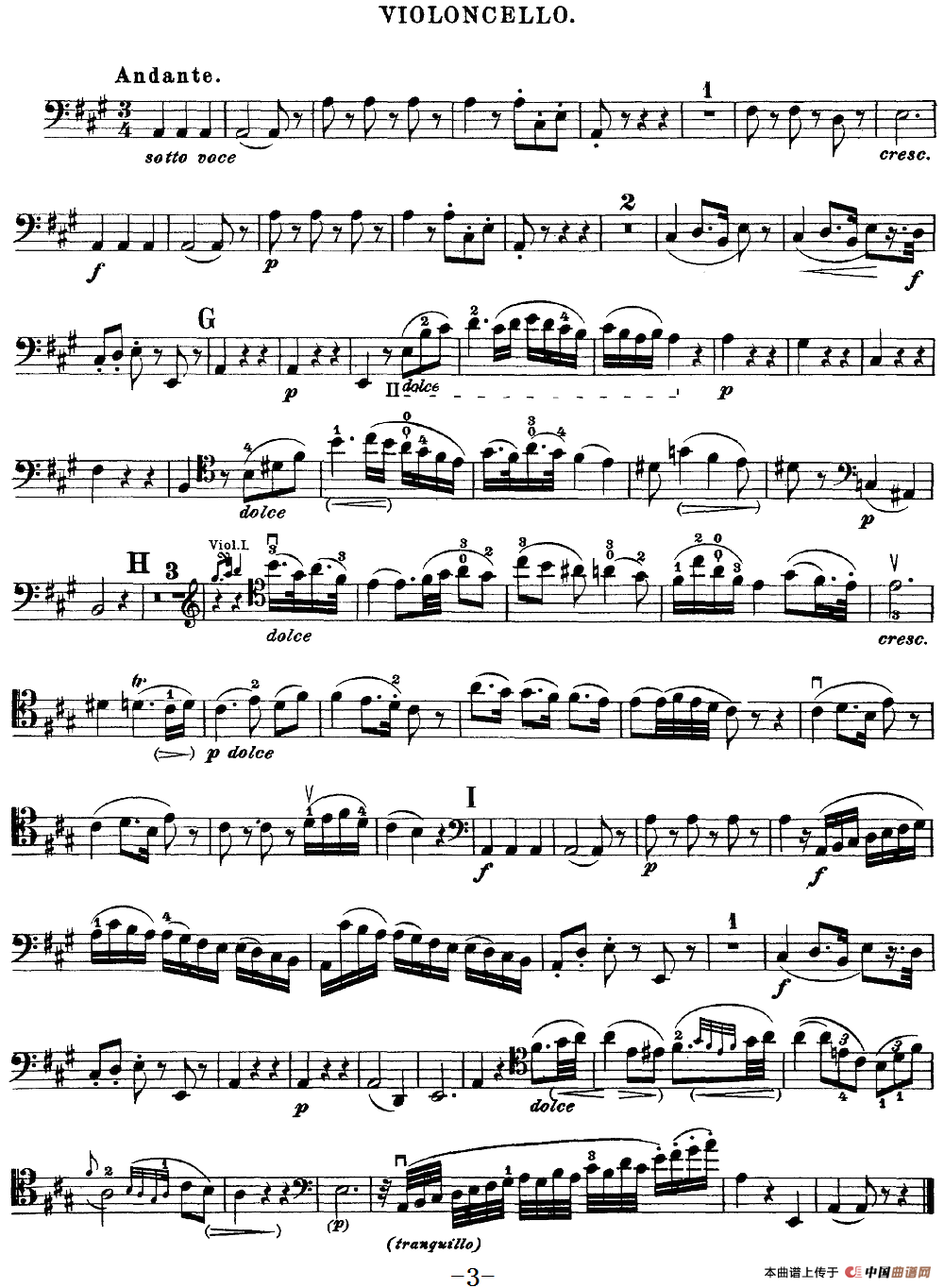 Mozart《Quartet No.21 in D Major,K.575》（Cello分谱）