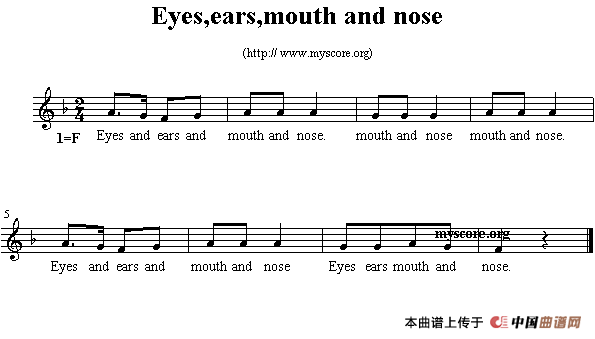 Eyes,ears,mouth and nose（英文儿歌、五线谱）