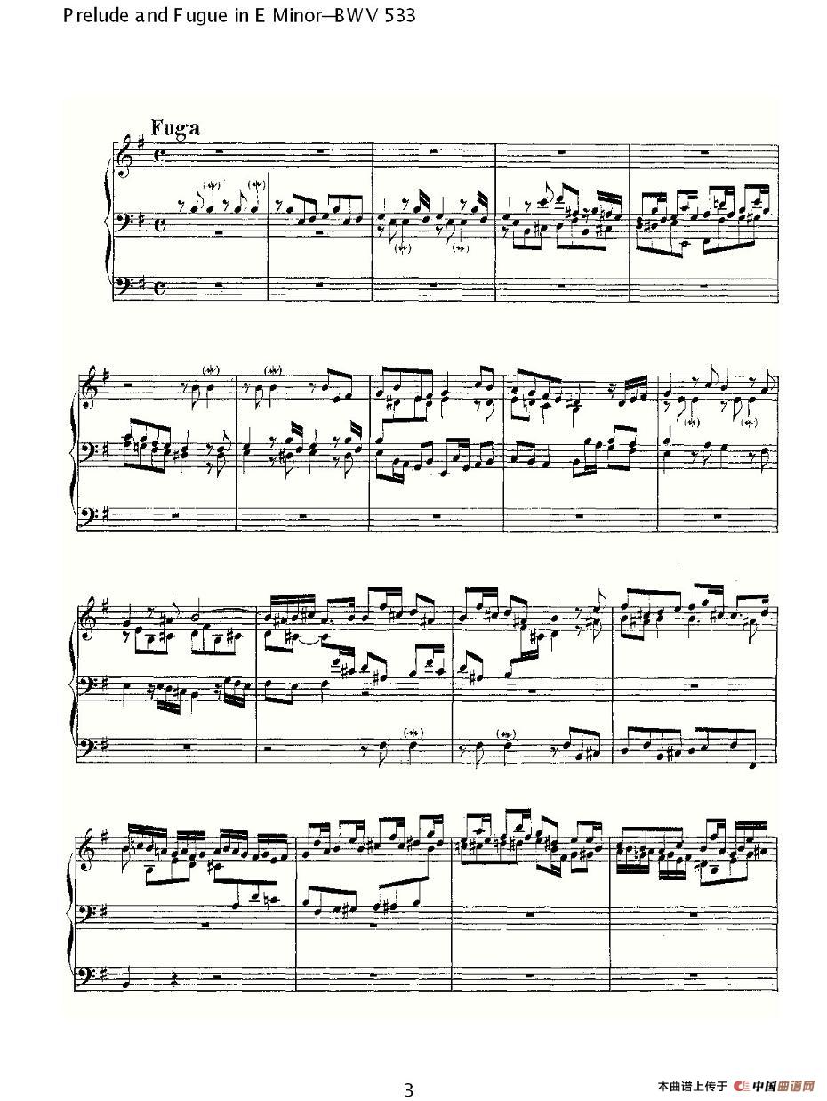 Prelude and Fugue in E Minor--BWV 533 （管风琴谱）