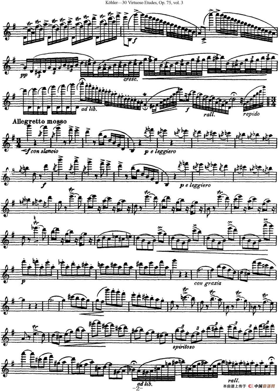 柯勒30首高级长笛练习曲作品75号（NO.30）长笛谱