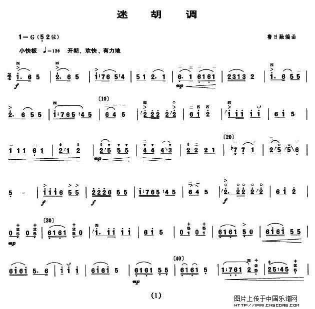 曲谱名：迷胡调二胡谱