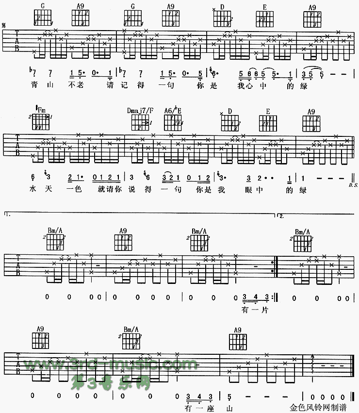 你是我心中的绿-周华健吉他谱