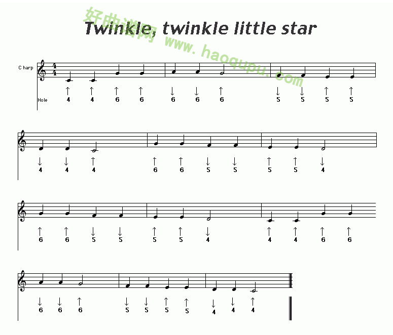 《Twinkle,twinkle little star》口琴简谱