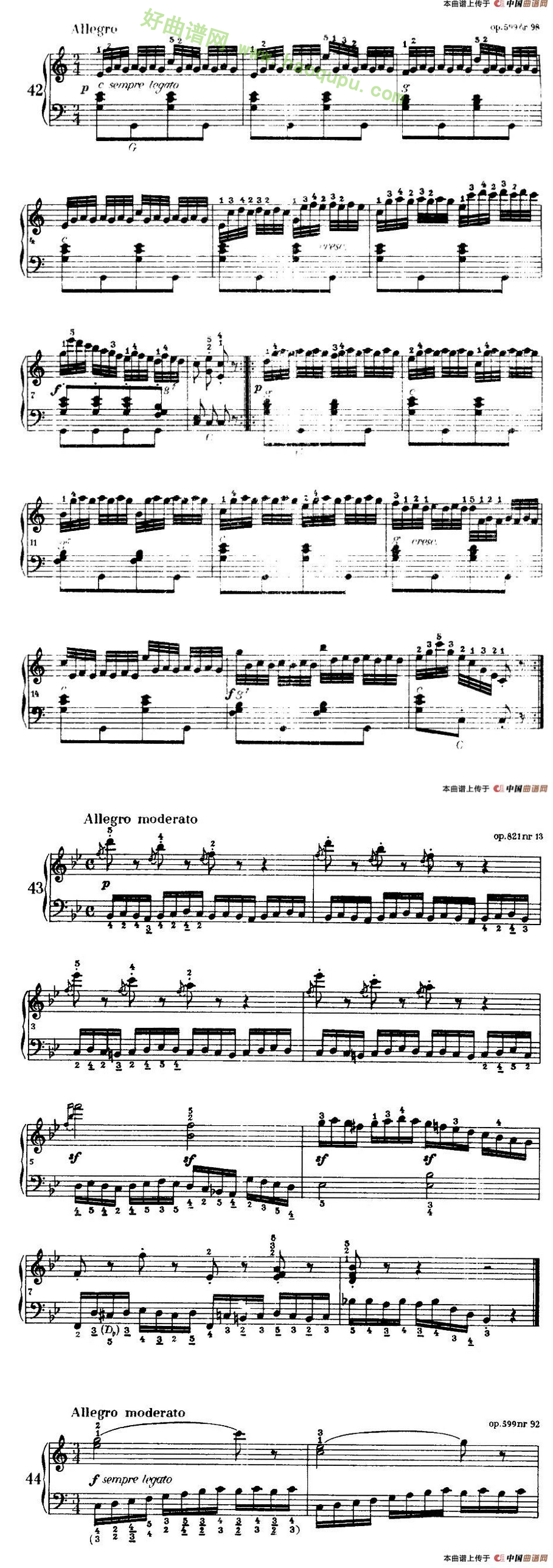 《车尔尼手风琴练习曲集》（37—44）手风琴曲谱