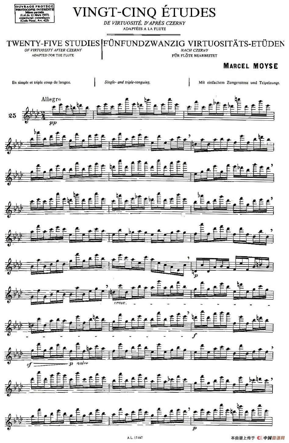 Moyse（25首改编自车尼尔作品的练习曲）长笛谱