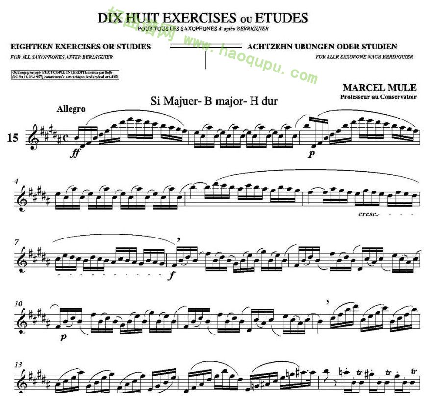 《马瑟·穆勒18首练习曲》（15） 萨克斯简谱