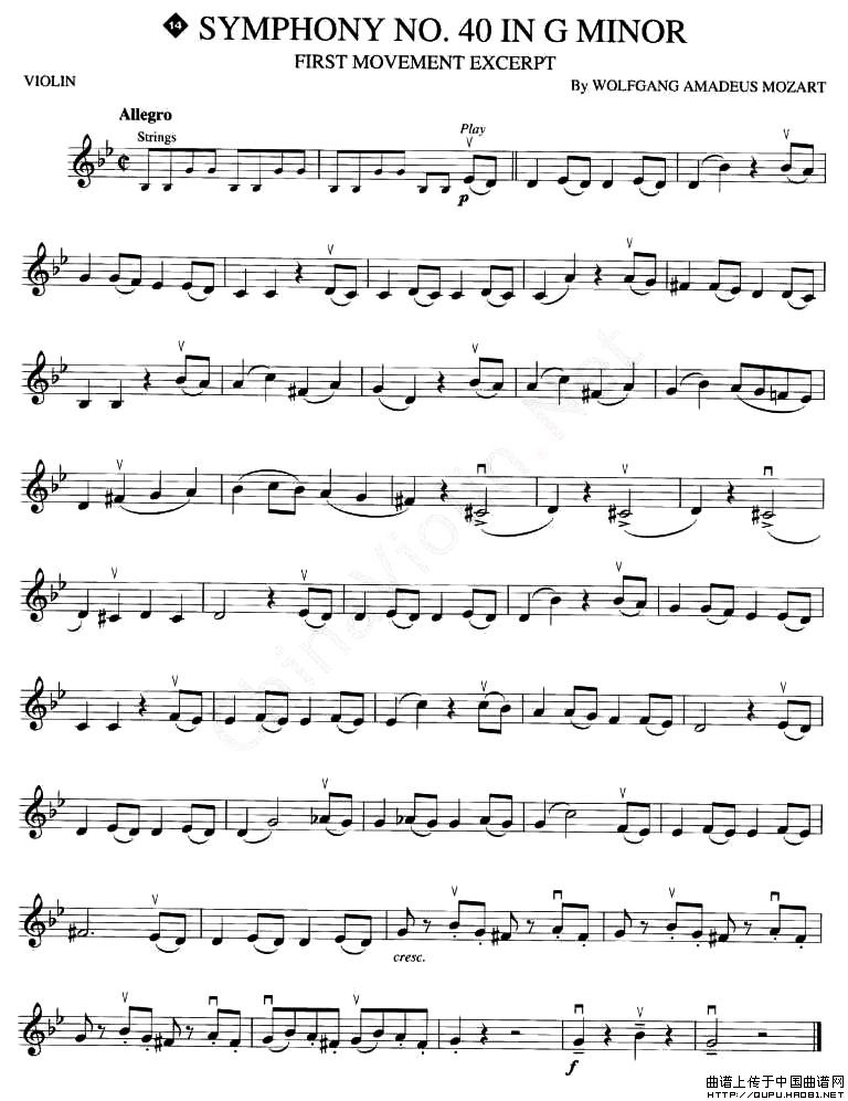 SYMPHONY No.40 IN G MINOR小提琴谱