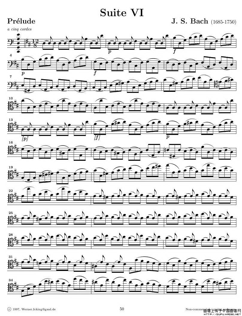 巴赫无伴奏大提琴练习曲之六小提琴谱