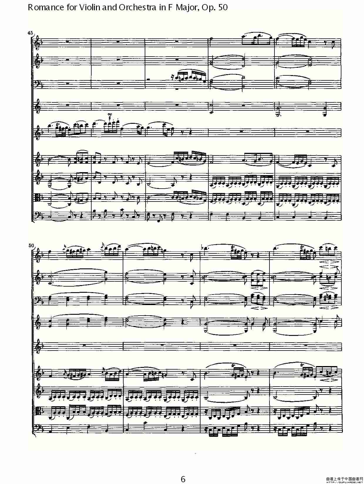 小提琴与管弦乐奏F大调浪漫曲 Op.50小提琴谱