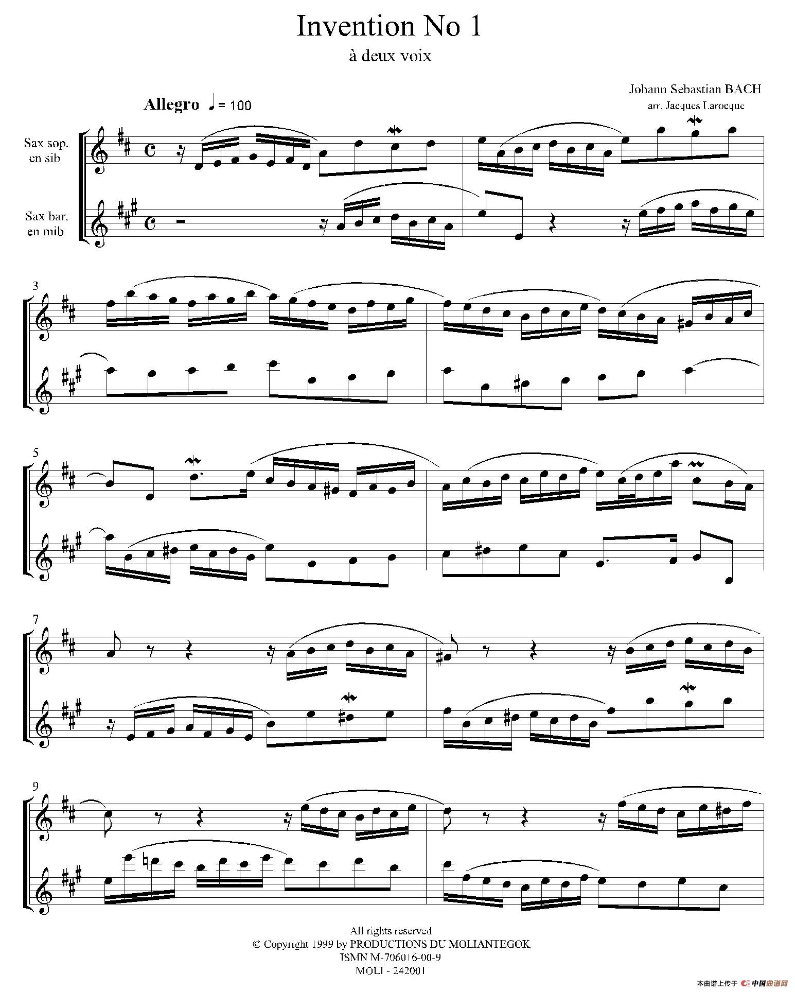 Inventions 巴赫15首创意曲（二重奏—1）萨克斯谱