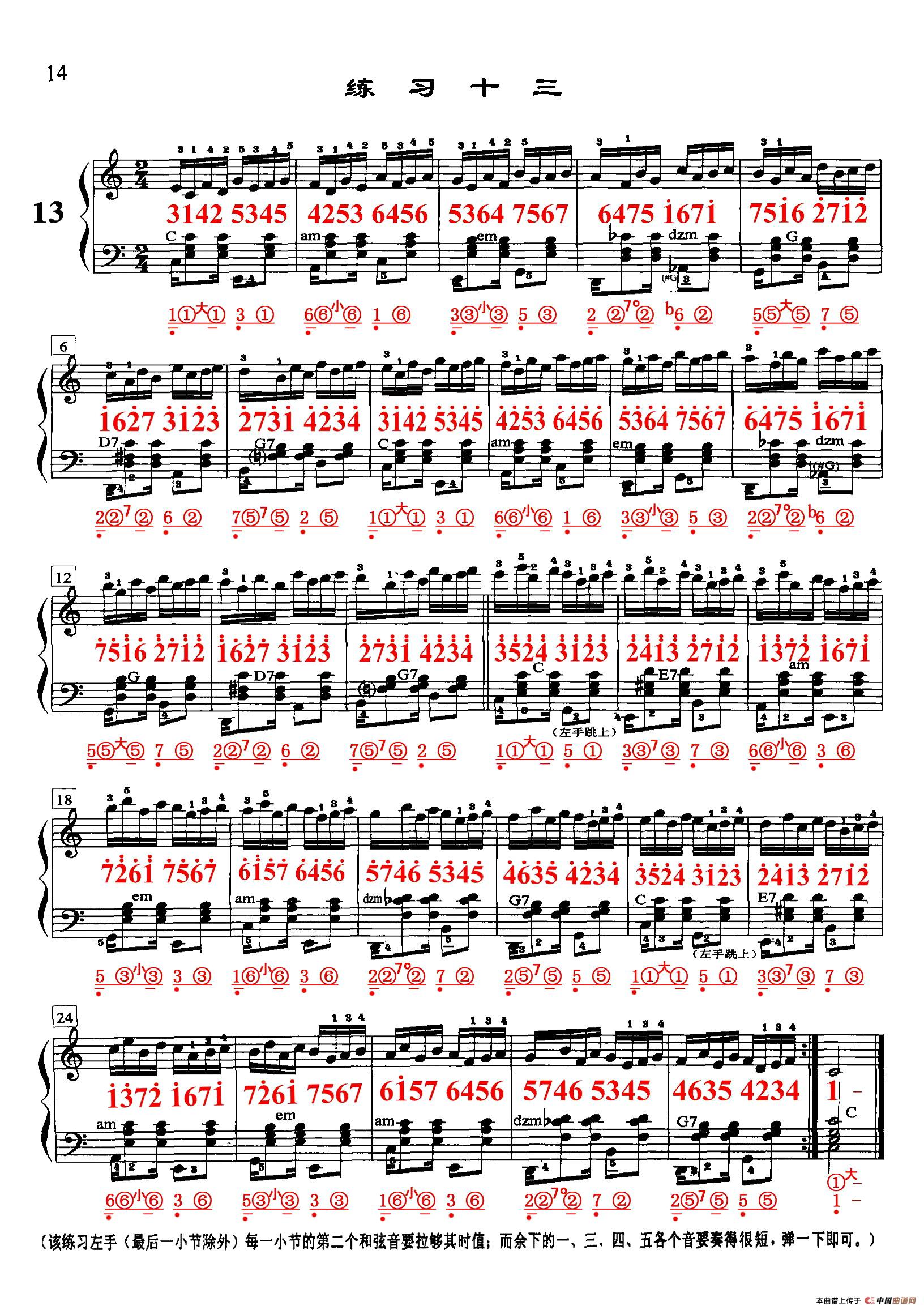 哈农《手风琴手指练习》之十三（五线谱+简谱）