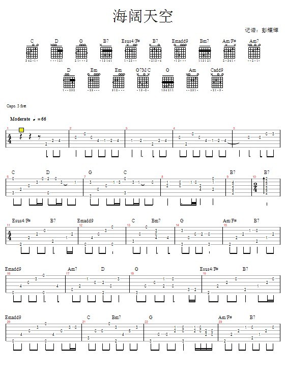 海阔天空—阿信吉他谱