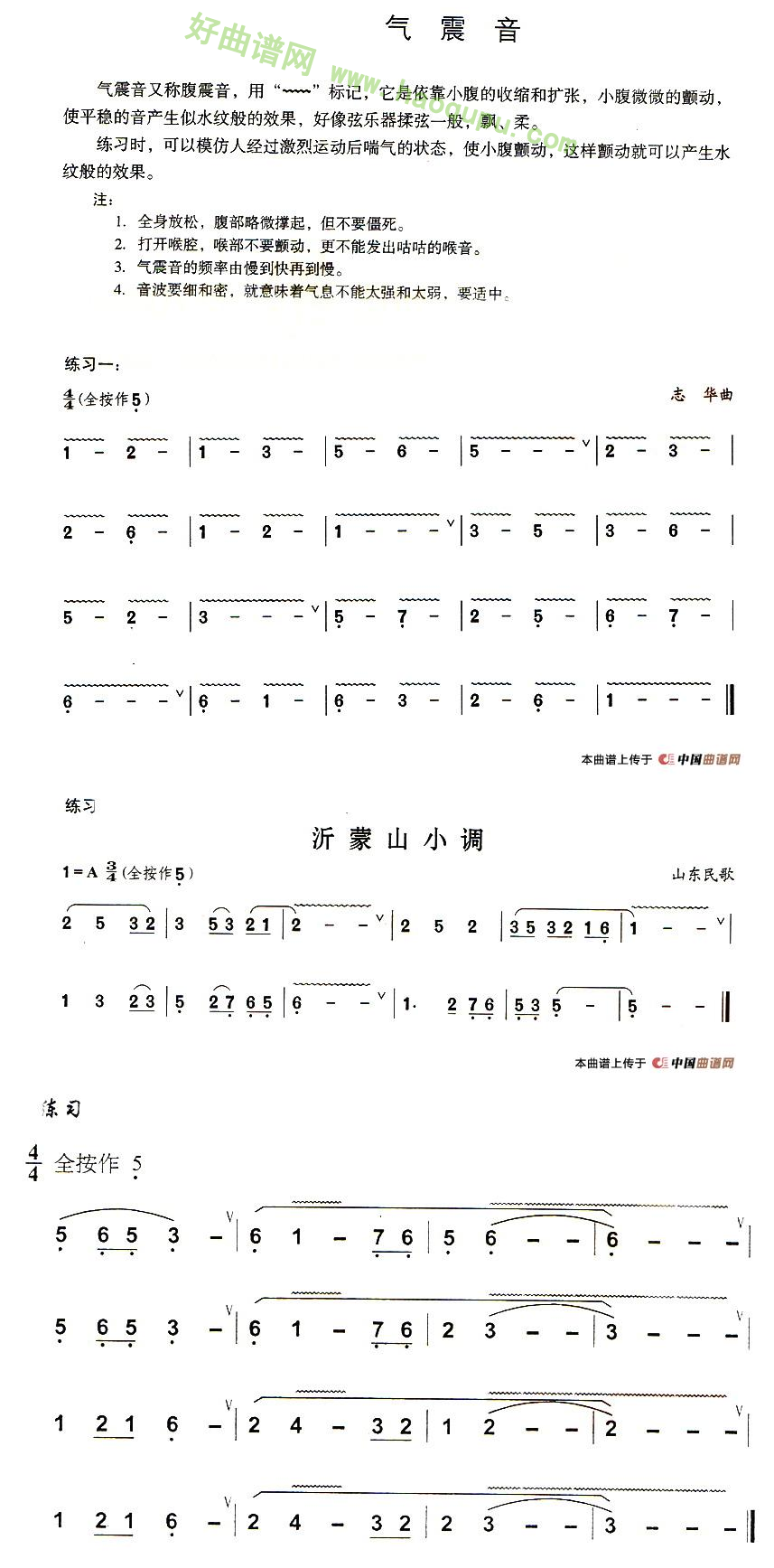 《葫芦丝技巧练习之六：气震音练习》 葫芦丝曲谱