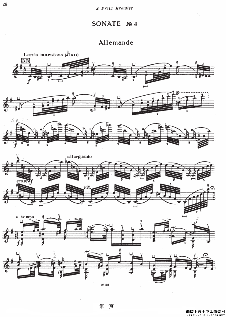 SONATE No4（伊萨伊小提琴奏鸣曲）小提琴谱