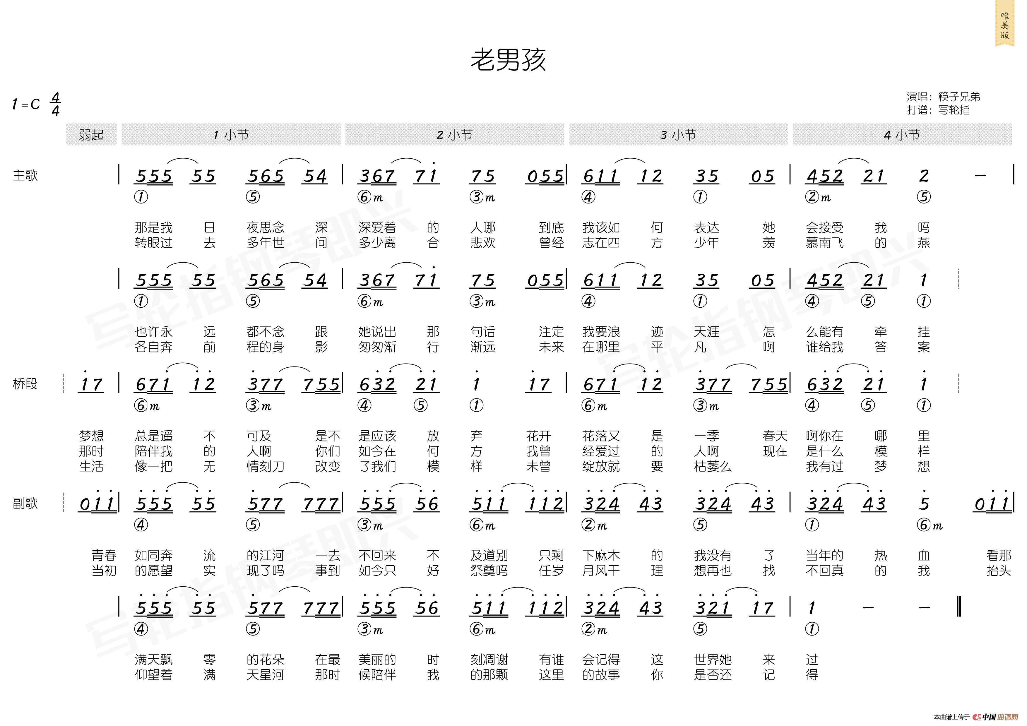 老男孩（简和谱）