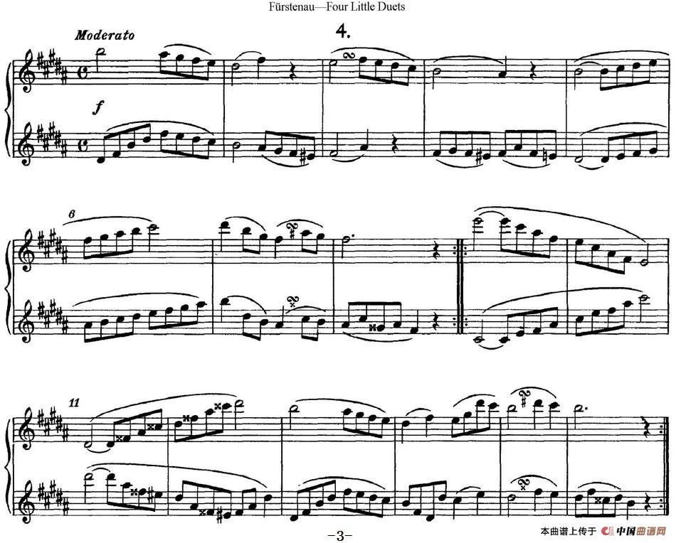 福斯特劳长笛重奏4小段长笛谱