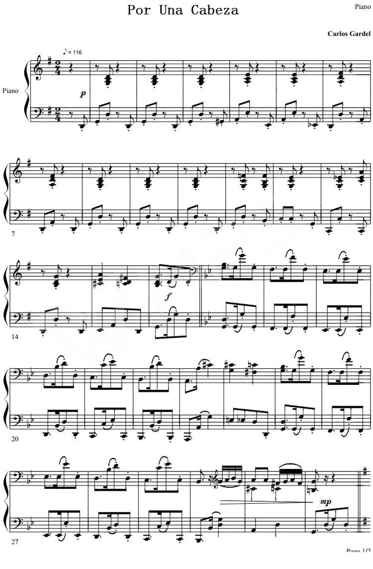 Por Una Cabeza（Carlos Gardel曲 Carlos Gardel词）