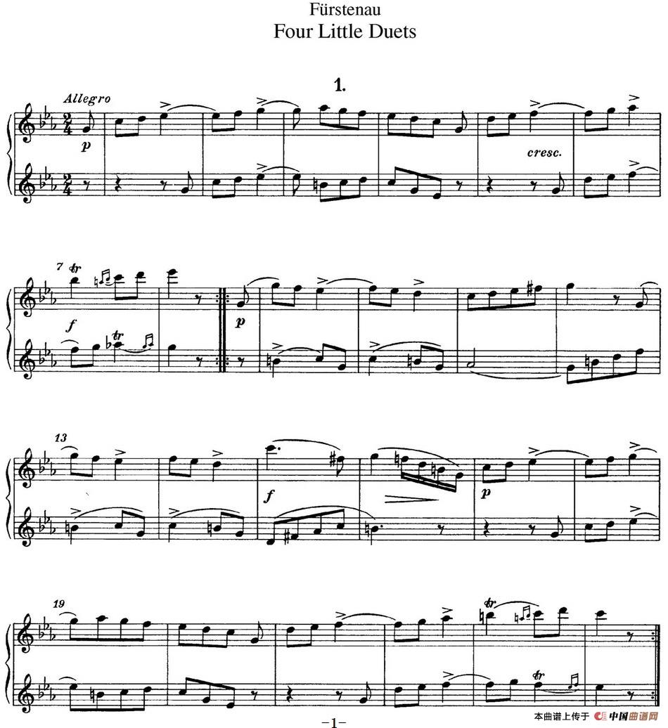 福斯特劳长笛重奏4小段长笛谱