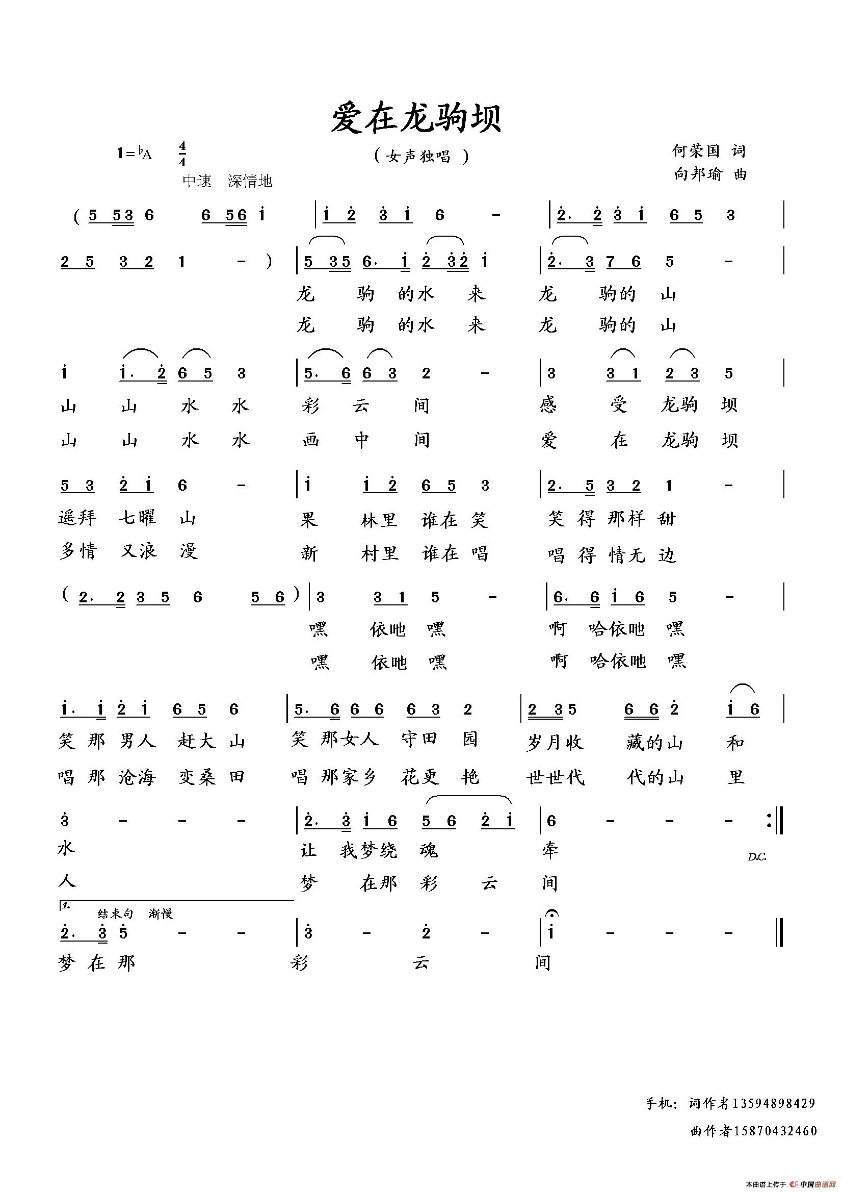 爱在龙驹坝（何荣国词 向邦瑜曲）