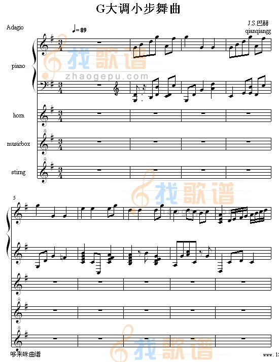 G大调小步舞曲-巴赫钢琴谱