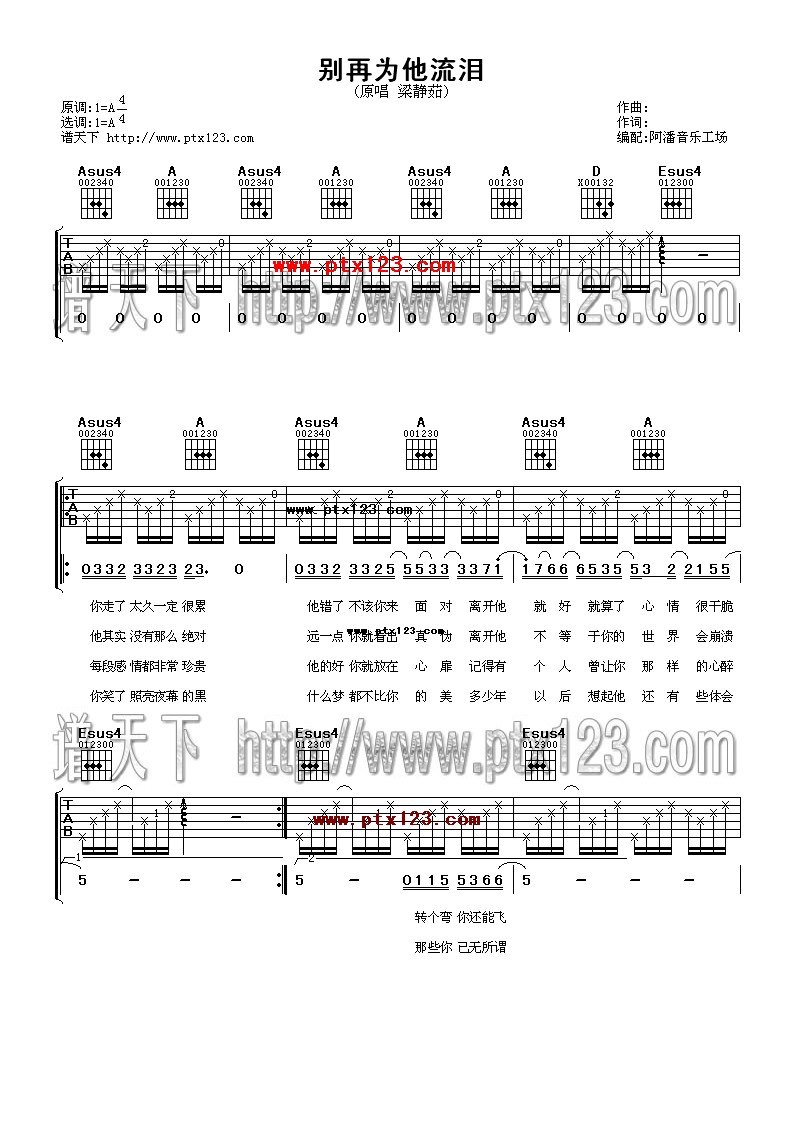 别再为他流泪吉他谱