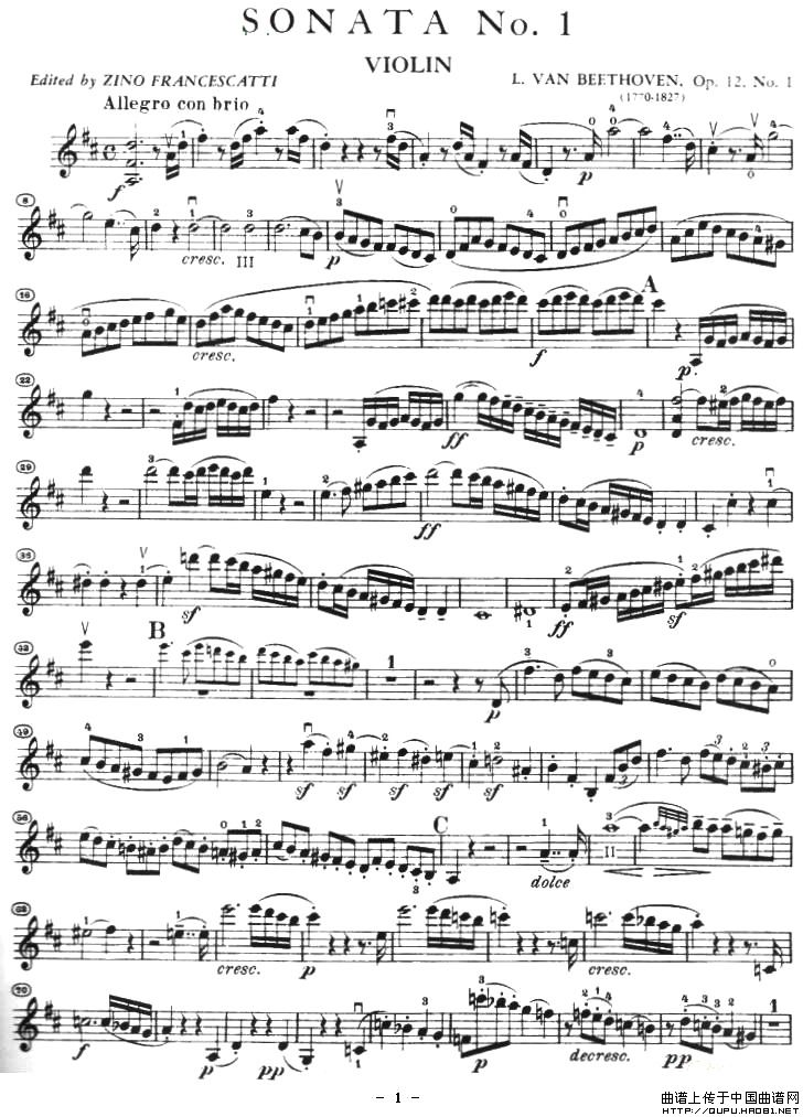 SONATA No.1小提琴谱