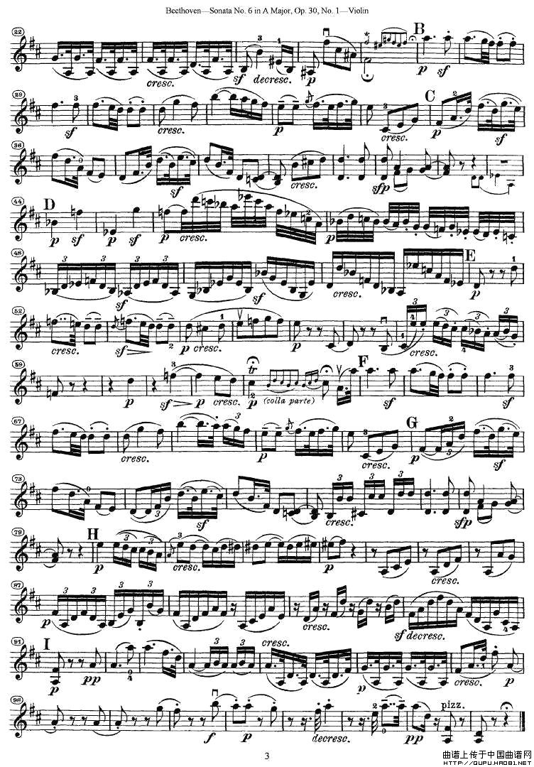 No.6 in A Major第六号奏鸣曲A大调小提琴谱