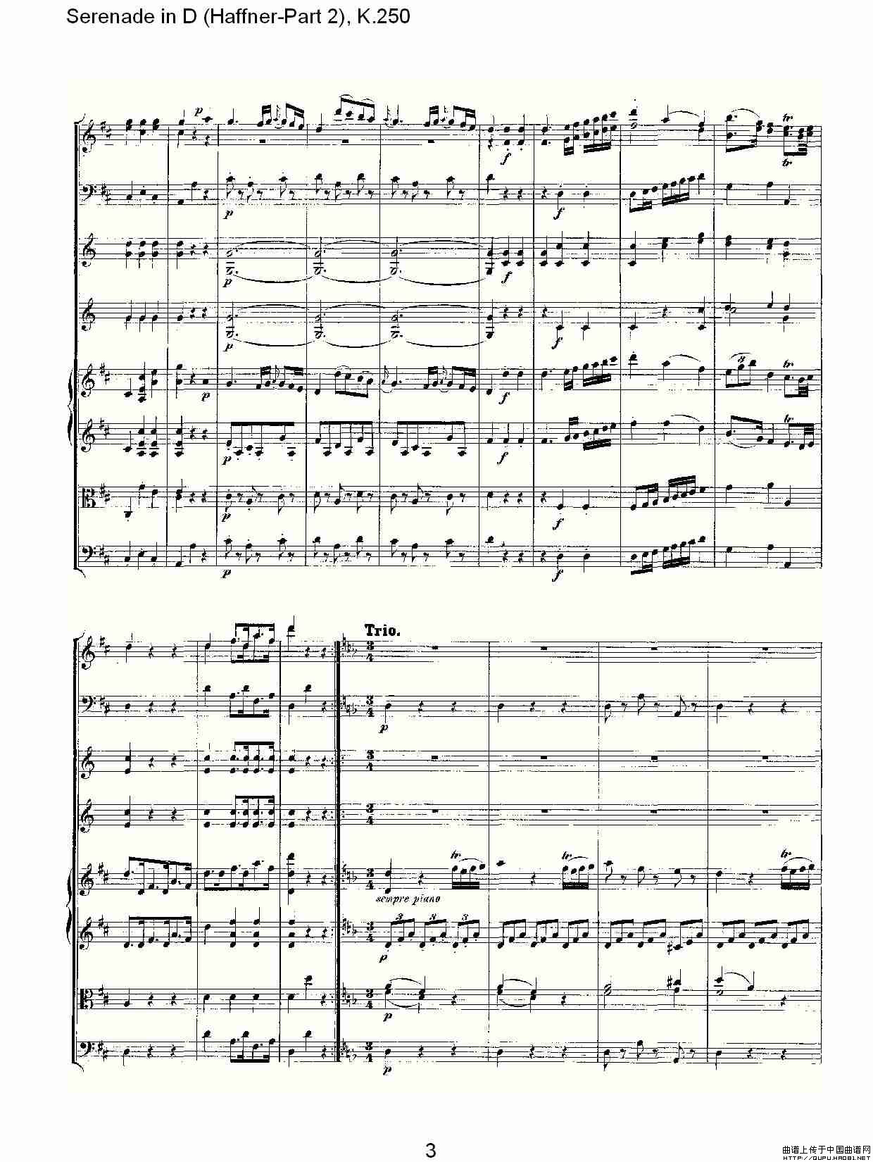 Serenade in D（Haffner-Part 2), K.250    D调小夜）_1