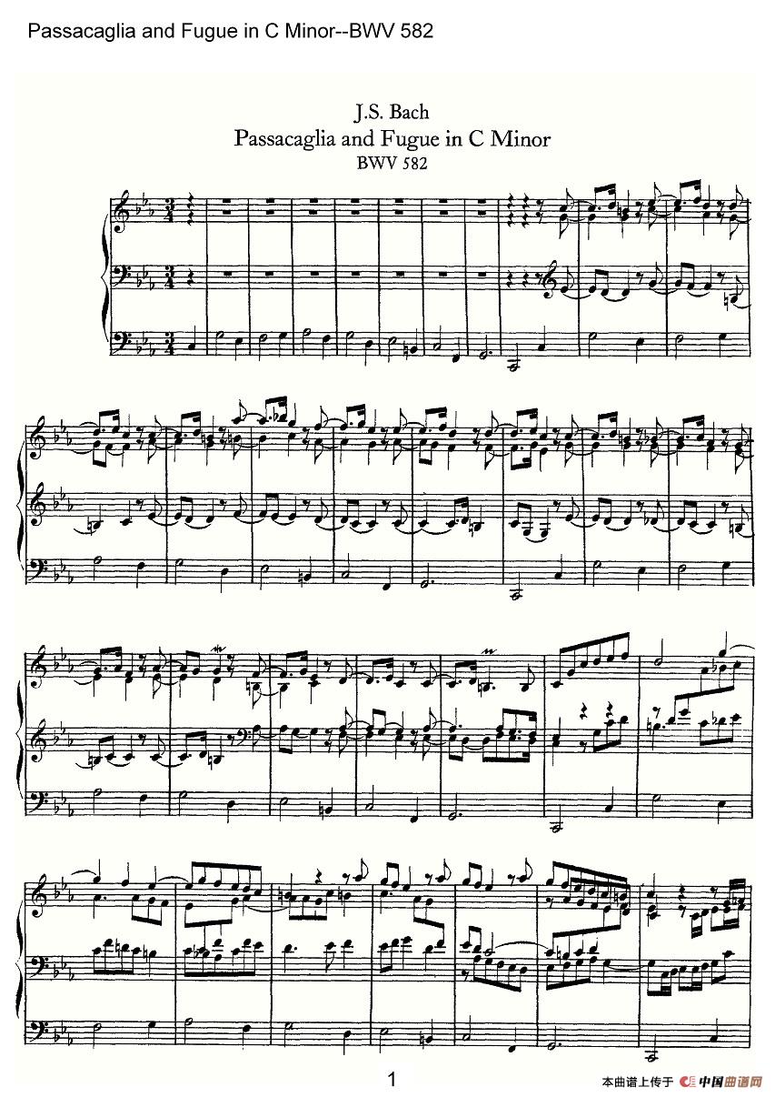 Passacaglia and Fugue in C Minor--BWV 582（管风琴谱）