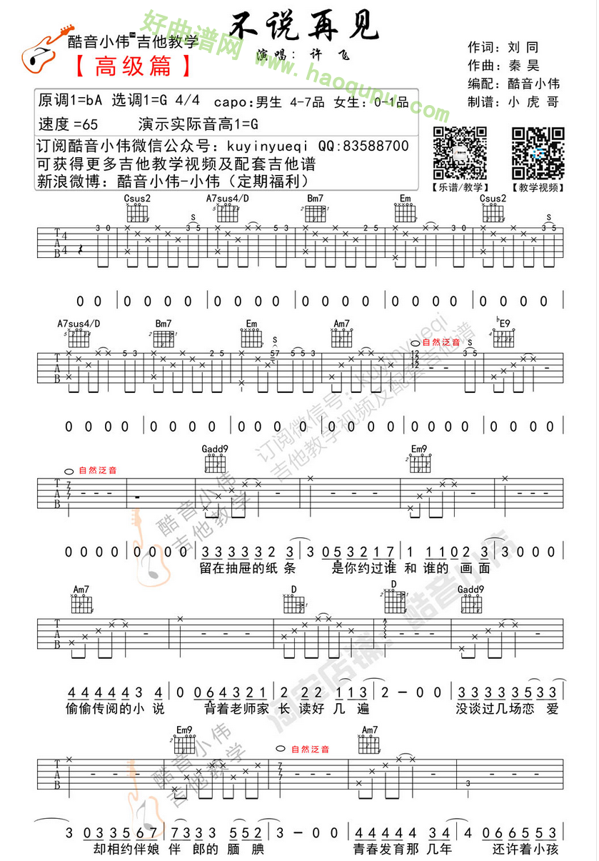 《不说再见》（许飞女演唱）吉他谱第2张