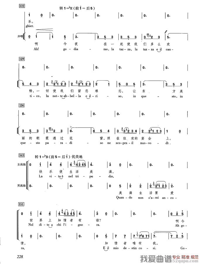 [意]饮酒歌（合唱 中英文对照）