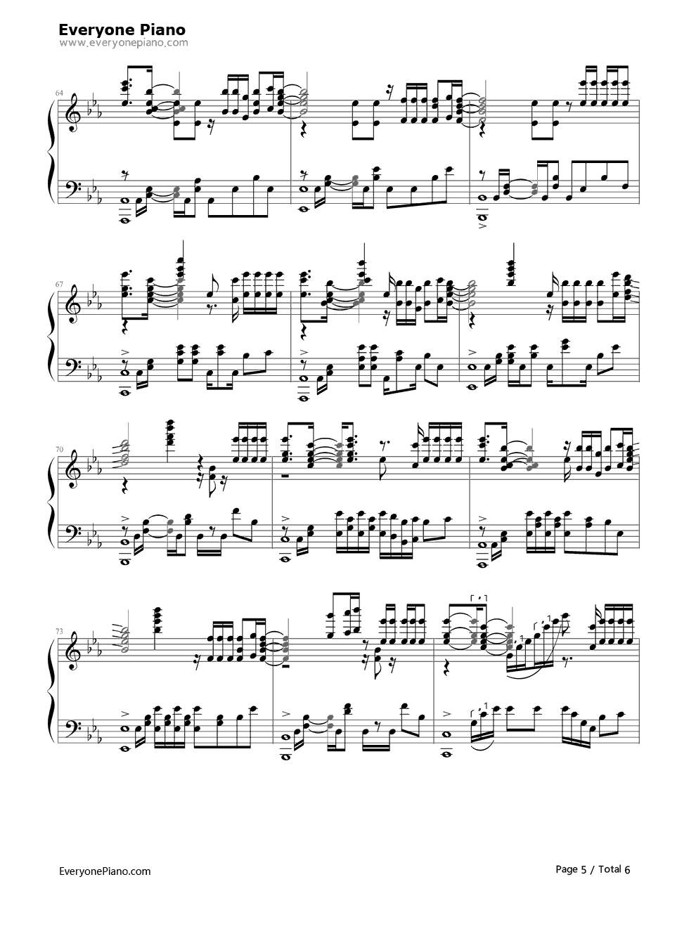 《我的天空》（青春派主题曲）钢琴谱第6张
