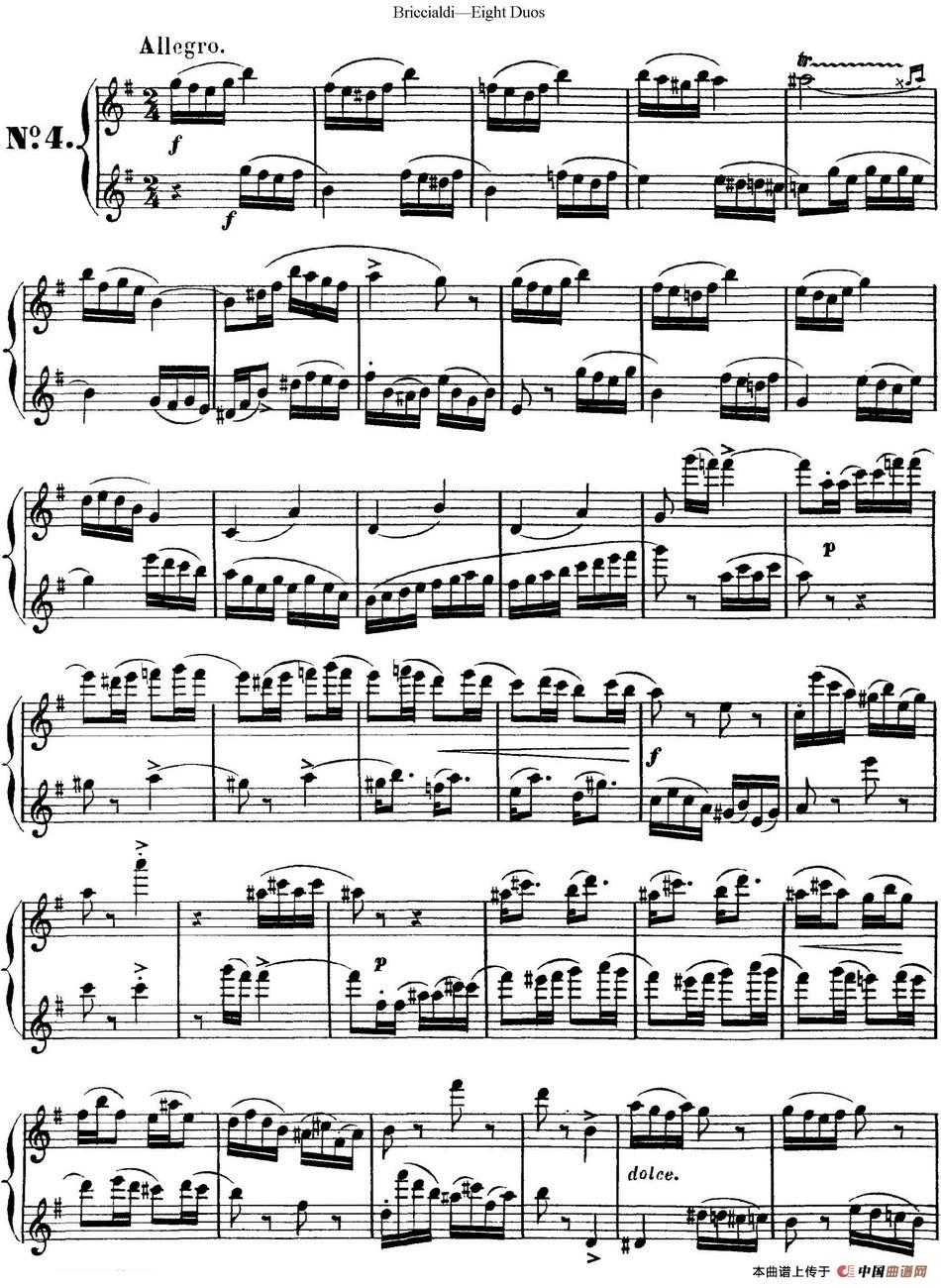 8首博瑞西亚第长笛二重奏（NO.4）长笛谱