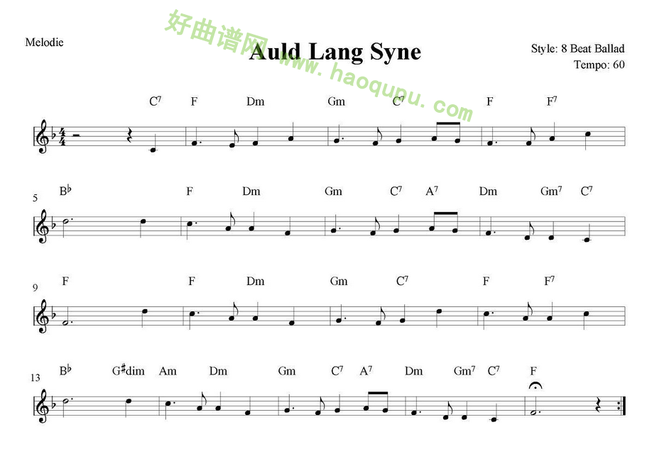 《Auld Lang Syne》 电子琴简谱