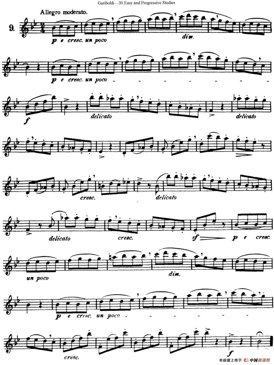 三十首基础及提高练习曲（NO.9）长笛谱