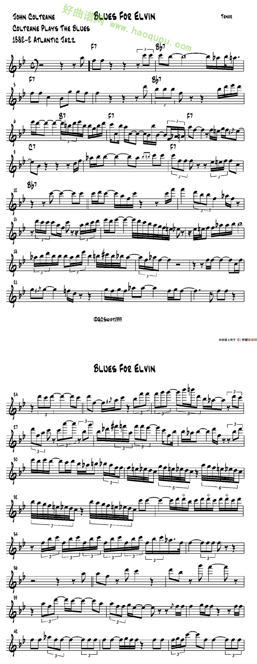 《BLUES FOR ELVIN》 萨克斯简谱第2张